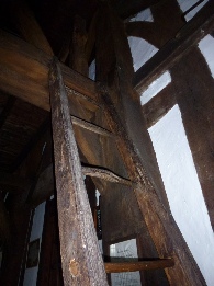 An ancient ladder in Marton Church. 